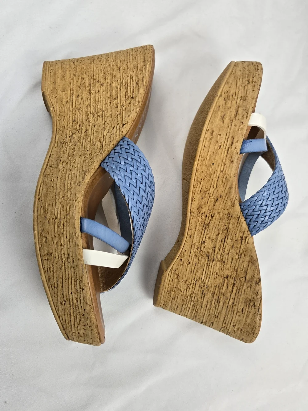 Italian Shoemakers Blue Braided Wedge Sandals Women's Size 8 Made Italy NEW
